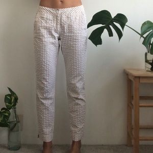 Ankle Cut Lightweight White and Tan Striped Pants